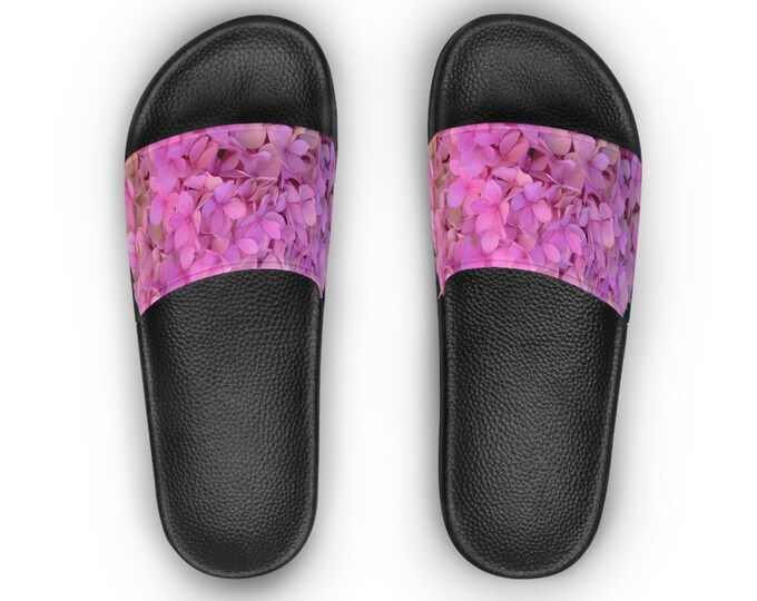 Pink Hydrangea Slide Sandals: Floral Summer Beach Shoes