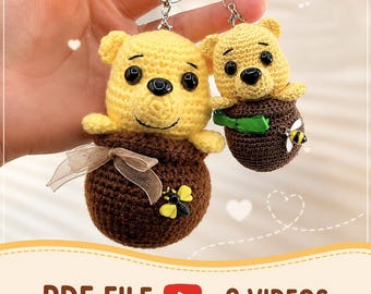 Crochet Teddy Bear Amigurumi Keychain Pattern PDF, Easy Honey Pot Toy, DIY Gift