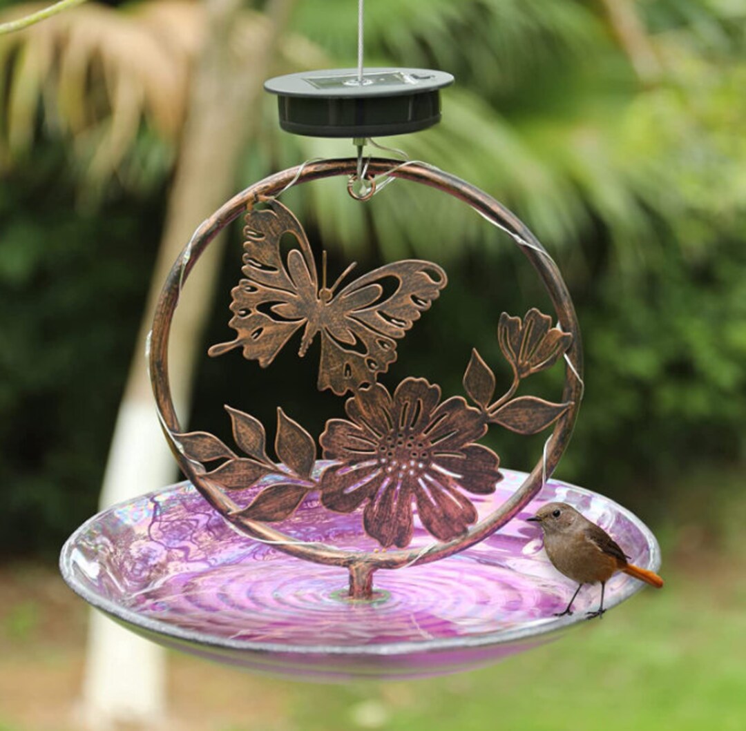 Outdoor Bird Bath Hanging Bird Bath Glass Solar Bird Bath Bowl Etsy