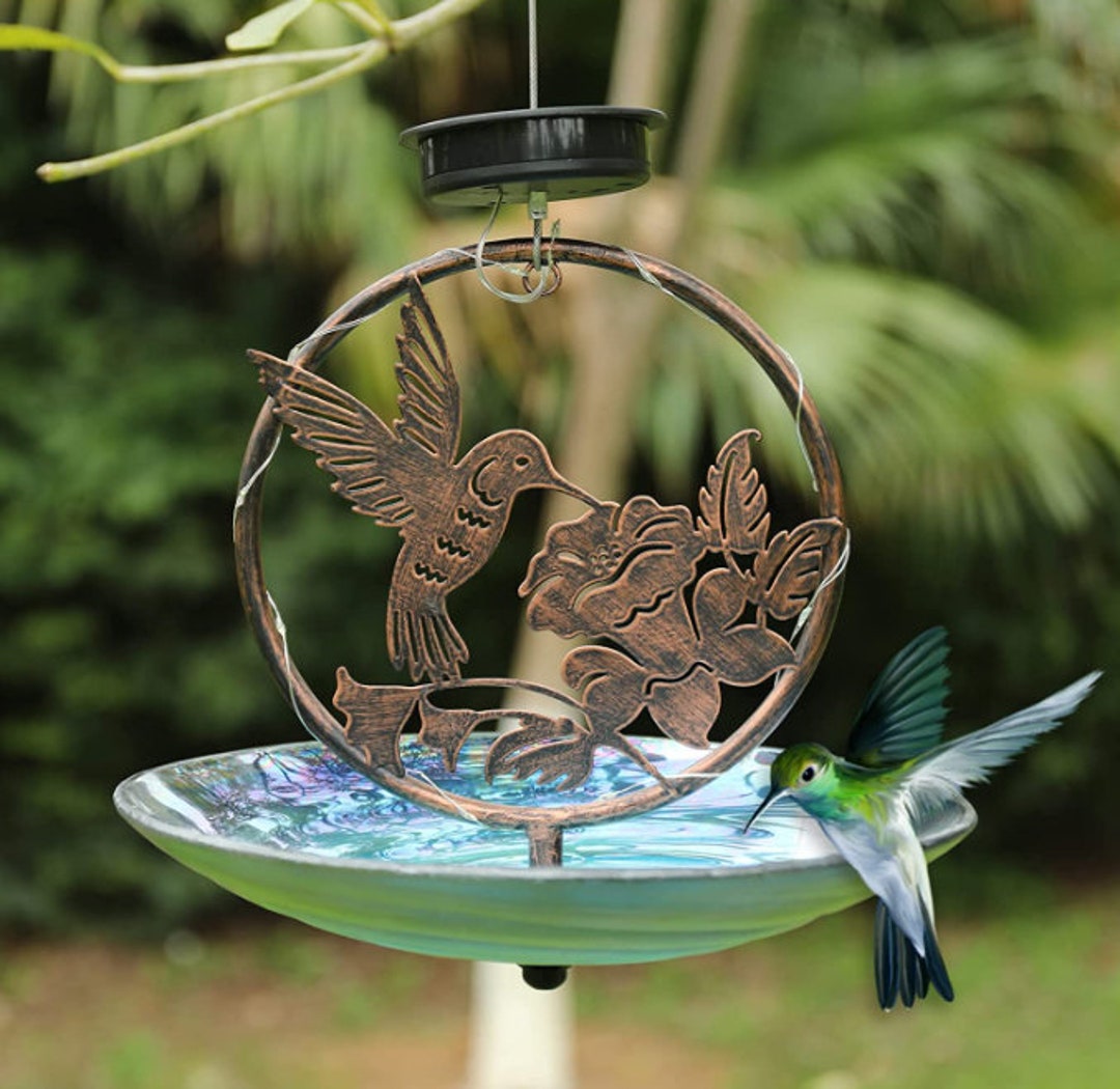Glass Solar Bird Bath Bowl Bird Feeder Hanging Bird Bath With Etsy
