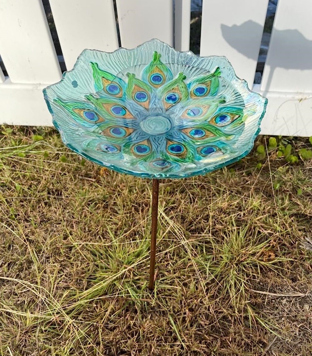 Outdoor Birdbaths Glass Bird Bath Birdfeeder Garden Glass Etsy