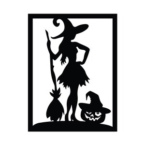 Pretty Witch With Pumpkin Metal Wall Art