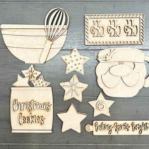 Santa’s Bakery Tiered Tray Kit | Christmas Cookie Baking DIY Decor | Unfinished Wood Cutouts for Holiday Decorating | DIY Wood Craft Kit