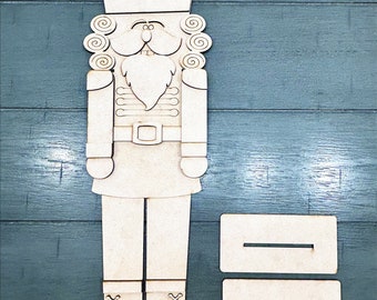 Nutcracker Shelf Sitter Kit | DIY Christmas Decoration | Holiday Mantel, Table, Shelf Decor | Layered Wood Craft | Paintable Nutcracker Sign