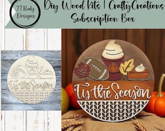 Tis The Season Fall Sign Kit | DIY Autumn Door Hanger | Pumpkin Pie, Latte, Football Decor | Porch & Entryway Craft | Paintable Fall Craft