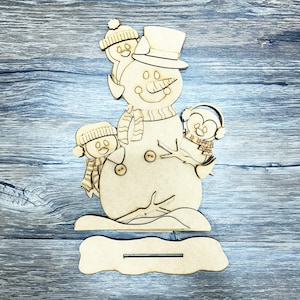 Snowman & Penguin Shelf Sitter Kit | DIY Winter Friends Decor | Paintable Wood Christmas Craft | Holiday Table, Counter or Mantel Display