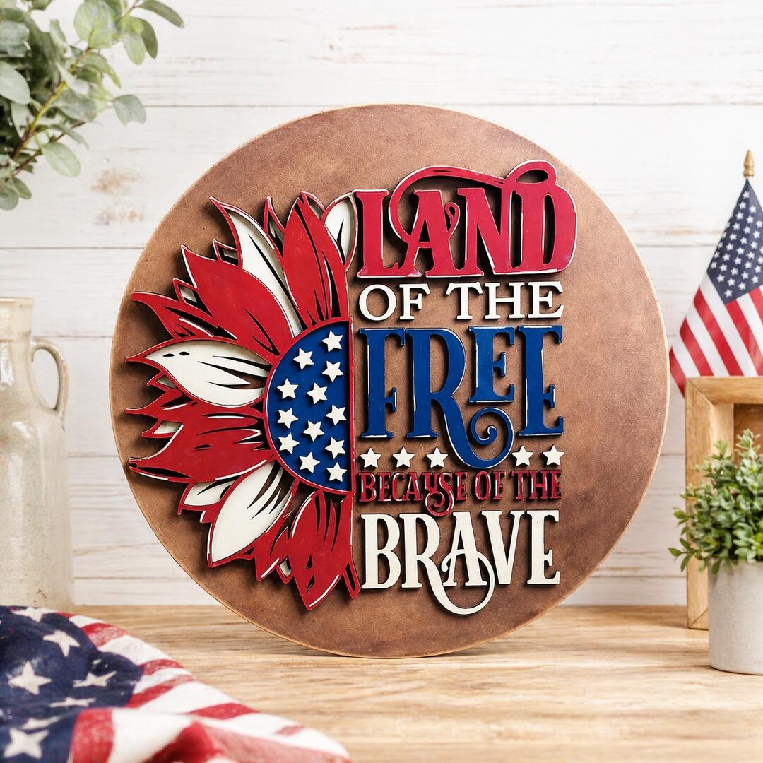 Land of the Free Door Hanger Kit | Patriotic Sunflower Sign | 4th