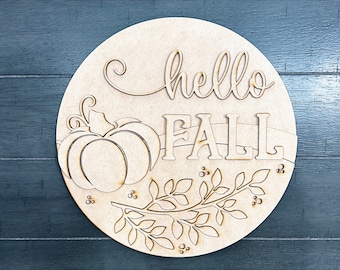 Hello Fall Sign Kit | DIY Pumpkin Door Hanger | Autumn Vine Round Sign | Farmhouse Fall Decor | Paintable Craft Kit