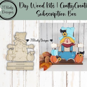 Fall Scarecrow Shelf Sitter | Rustic Autumn Crow & Pumpkin DIY Wood Kit | Farmhouse Harvest Table Décor | DIY Paintable Craft Kit