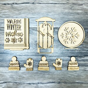 Winter Sled Tier Tray Bench Add-On | Winter Wishes Sign Set & Garland | DIY Seasonal Decor for Shelf Table Mantle Display