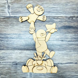 Snowman Reindeer Gingerbread Stack | DIY Christmas Shelf Sitter Kit | Winter Wood Trio Decor | Holiday Paintable Craft | Christmas Craft Kit
