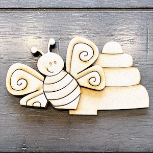 Honey Bee Add-On | Interchangeable Wood Cutout for Mini Basket, Wagon, or Wheelbarrow | DIY Craft Kit for Painting & Decorating