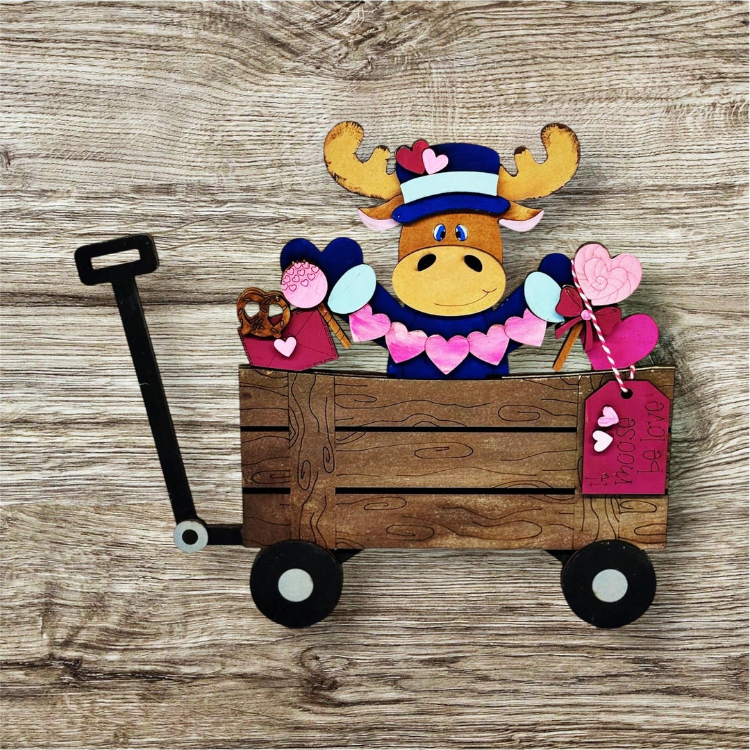 Valentine's Day Moose Add-on | Interchangeable Wood Cutout for Basket ...