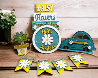 Summer Tier Tray - Daisy Flowers - Wood Cutouts - DIY Craft Kit