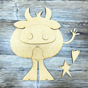 Farmhouse Cow Hanging Sign DIY Kit | Rustic Country Cow Decor | Waving Cow Wood Cutout | Paintable Cow Craft Kit | Farm Animal Wall Sign