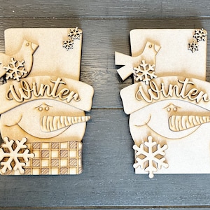 Snowman Duo Shelf Sitter Kit | DIY Laser Cut Wood Christmas Craft | Paintable Winter Snowmen Decor | Holiday Tiered Tray Mini Kit
