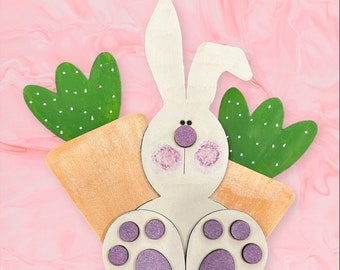 Easter Bunny With Carrots - Shelf Sitter - Wood Cutout - DIY Craft Kit