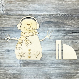 Snowman Shelf Sitter DIY Kit | Winter Mantel & Tiered Tray Decor | Layered Holiday Wood Cutout | Paintable Christmas Craft Kit