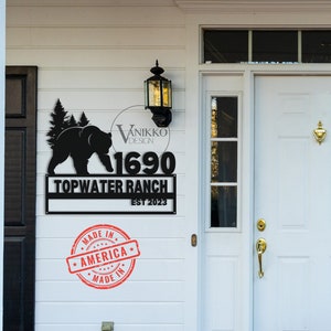 Custom House Number Metal Sign Modern Deco Bear Address Front Porch Address Plaque Personalized Metal Art Housewarming Gift New Home Gift