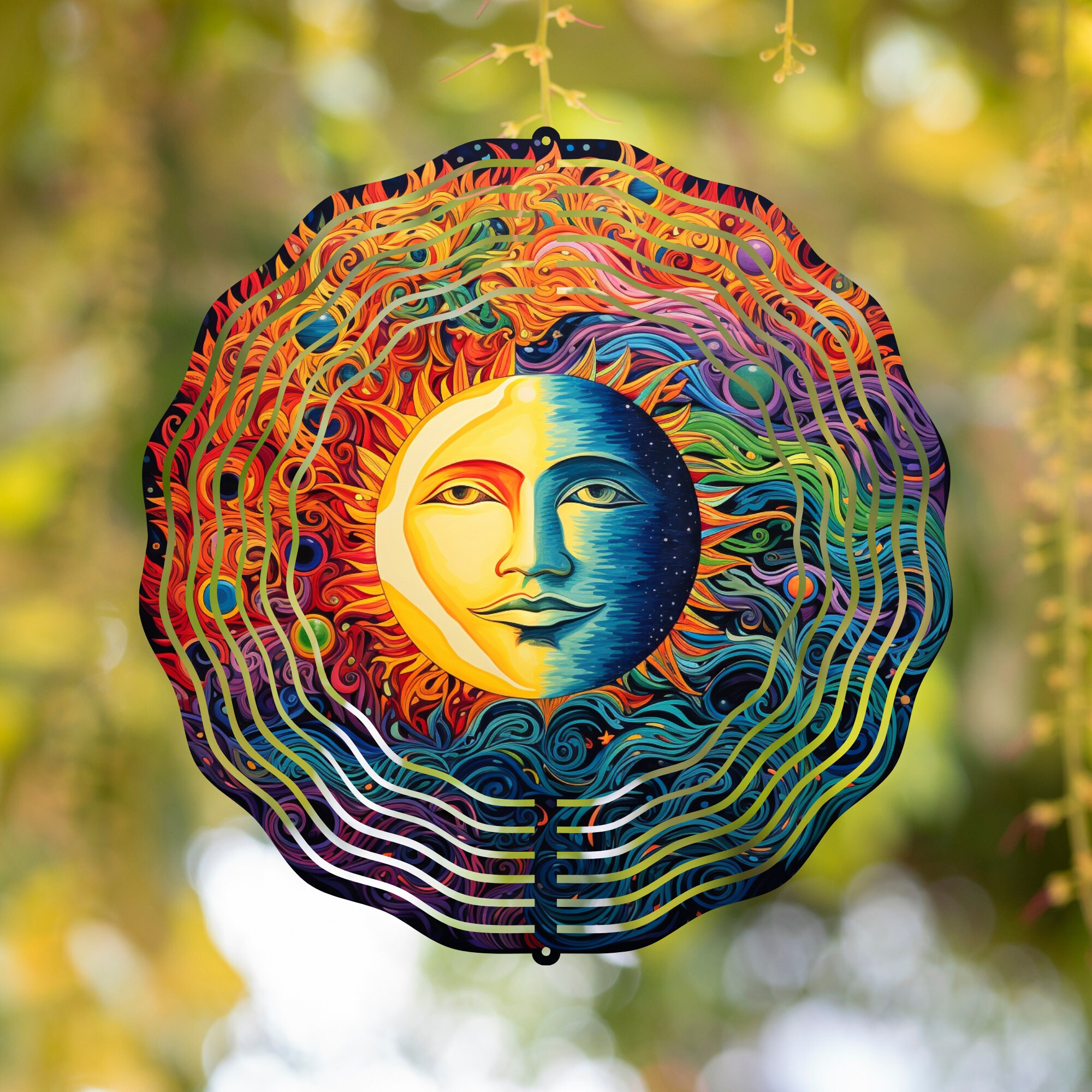 Sun and Moon Wind Spinner PNG Wind Spinner Watercolor Sublimation