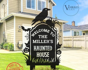 Custom Outdoor Haunted House Spooky Halloween Decor Halloween Outdoor Sign Halloween Garden Signs Metal Halloween Yard Stakes Halloween Bats