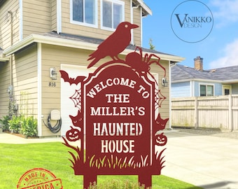 Custom Outdoor Haunted House Spooky Halloween Decor Halloween Outdoor Sign Halloween Garden Signs Metal Halloween Spider Bats Yard Stakes