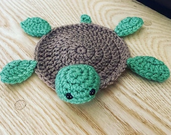 Handmade Crochet Turtle Coaster, Turtle Lover Gift