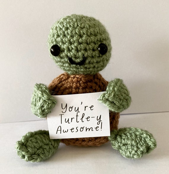 Handmade crochet turtle-y awesome turtle, boxed, personalised funny gift humour friend, desk accessory keepsake turtle gifts for her him