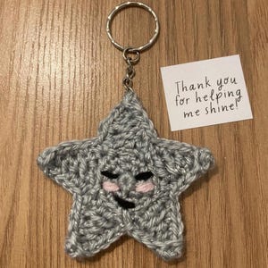 Handgemaakte gehaakte ster sleutelhanger/sleutelhanger/tas/autobedel met bedankje voor het helpen schitteren in cadeauzakje, goud/zilver, leraar, mama/papa