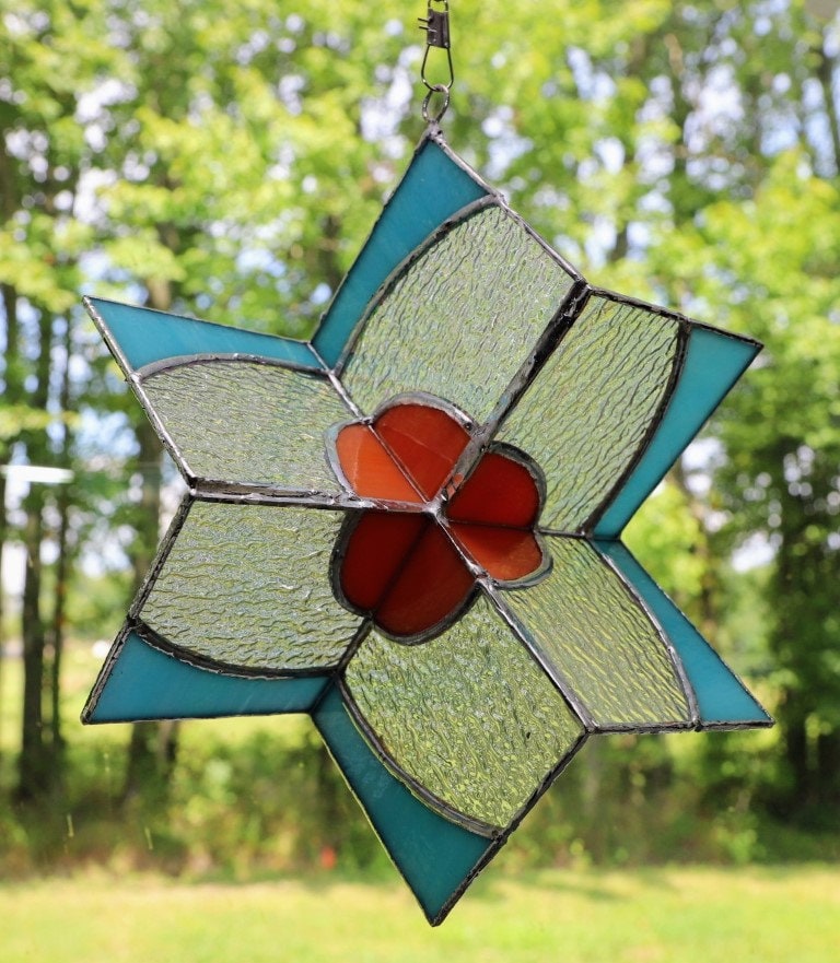 3D Stained Glass Orange & Blue Spinner Etsy