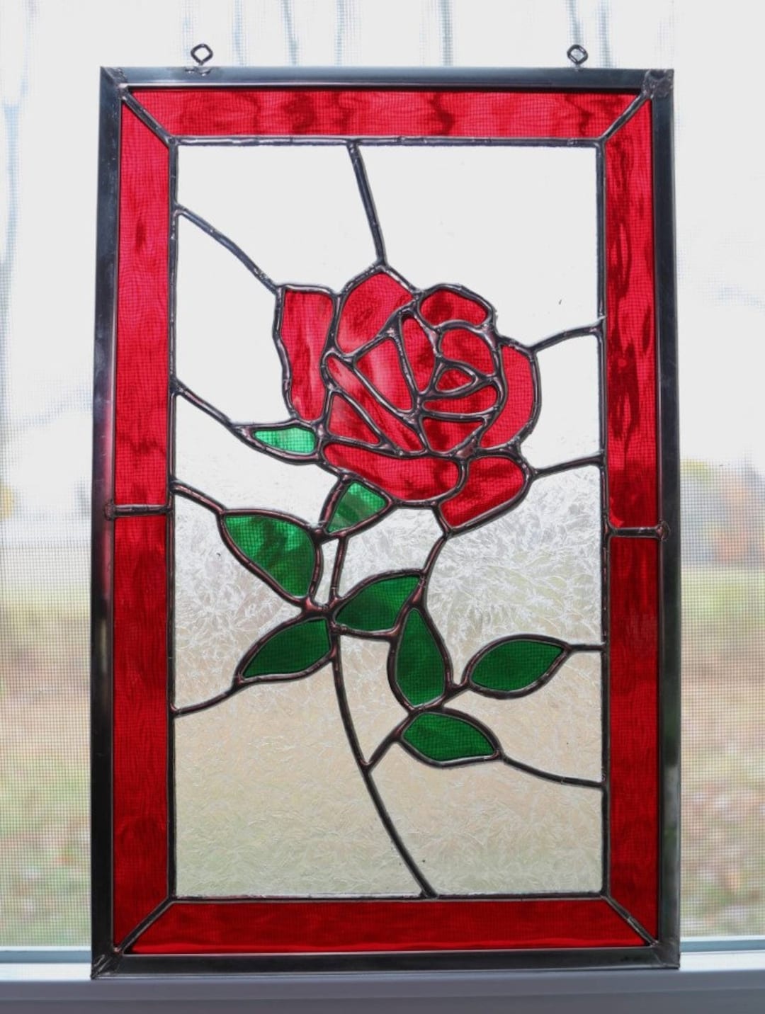 Stained Glass Rose Panel Etsy