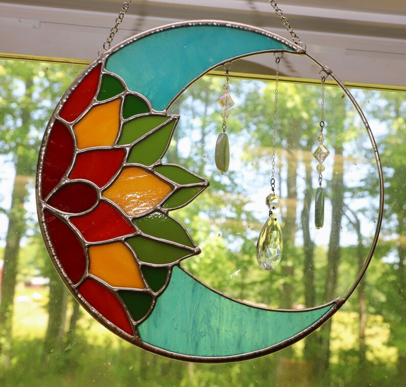Stained Glass Moon Flower Hoop Etsy