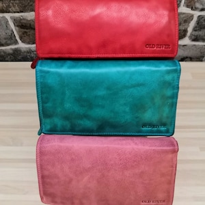 Gewaschenes  Leder, in 9 Farben,weiches Leder, Kreditkartenfächer, Geschenk zum Geburtstag, Geldbeutel, schwarz, cognac, rot