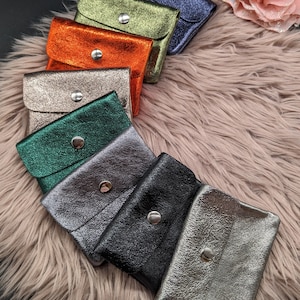 Kleine Leder Geldbörse in Glitzer, metallic glänzend, Reißverschluss mit Druckknopf, Minigeldbörse, Geschenk für Mädchen, Teenager, Frauen