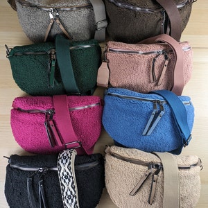 Bauchtasche Teddyfell Plüsch Crossbody Tasche Plüsch Herbst Tasche Umhängetasche Teddy Geschenk Frauen Geburtstag Weihnachten blau braun