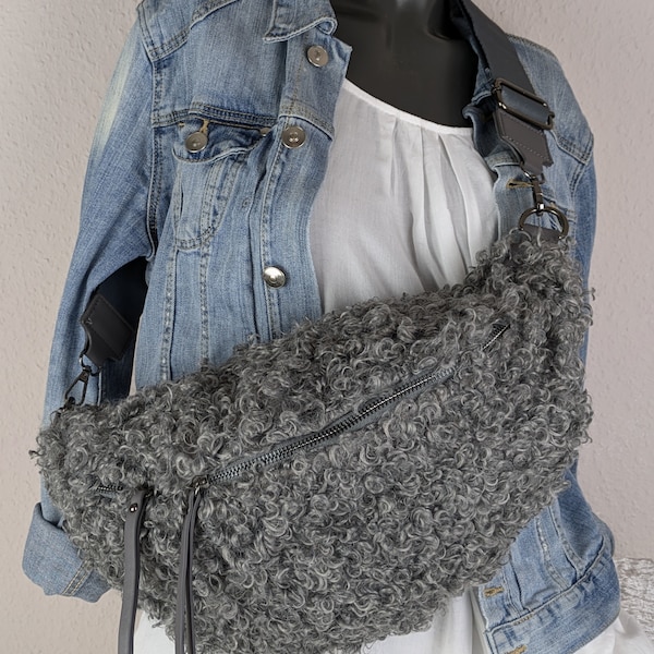 Teddy fleece plush bag, teddy shoulder bag, large crossbody bag, teddy fanny pack, plush bag, belt bag, half moon bag, fur bag