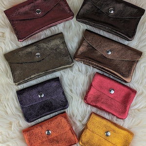 Kleine und mittlere Leder Börse in Glitzer, metallic glänzend, Reißverschluss mit Druckknopf, Minigeldbörse, Verpackung für Geldgeschenke