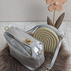 Umhängetasche Echt Leder, Metallic Schultertasche, Crossbody Tasche,elegante Glitzer Handtasche, Tasche gold, Geschenk Geburtstag Muttertag