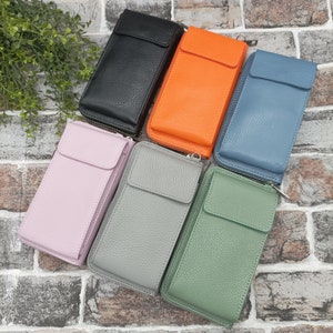 Handytasche, 100 % italien. Leder, mit Geldbörse, Umhänger, Innenfach mit Reißverschluss, Geldbeutel, Ledergurt inklusive, Wechselgurt