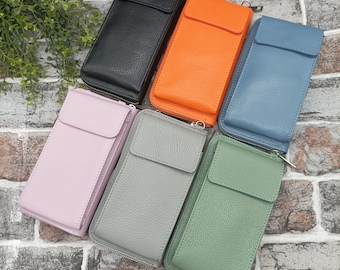 Handytasche, 100 % italien. Leder, mit Geldbörse, Umhänger, Innenfach mit Reißverschluss, Geldbeutel, Ledergurt inklusive, Wechselgurt