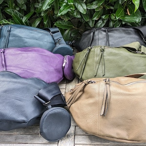 XXL Bauchtasche Kunstleder große vegane Crossbody Tasche Umhängetasche gross  einfarbiger Taschengurt Geschenk Geburtstag Muttertag Urlaub