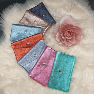 Damen Geldbörse,  Nappaleder, Glitzer Geldbörse, Portemonnaie, Geldbeutel Metallic, Kosmetiktäschchen, Geschenk Muttertag, Geschenk Kinder