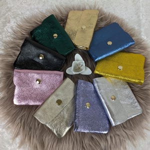 Leder Geldbörse in Glitzer, metallic glänzend, Reissverschluss und Druckknopf gold, klein, Minigeldbeutel, Geschenk für Teenager, Frauen