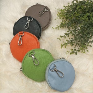 Runde Reißverschluß Münzbörse, Coin Bag mit Karabiner, kleine Geldbörse Leder, rundes kleines Portemonnaie, Leckerli, Taschenanhänger rund