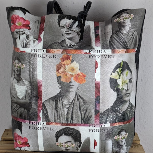 Frieda KAHLO  Leder Tasche> Leder Shopper> Tote Bag>Schultertasche>Umhängetasche>Tragetasche>Leder Beuteltasche> Geschenk Frauen Geburtstag