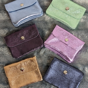 Leder Geldbörse in Glitzer, metallic glänzend, Reissverschluss mit Druckknopf, klein, Minigeldbeutel, Geschenk für Mädchen, Teenager, Frauen