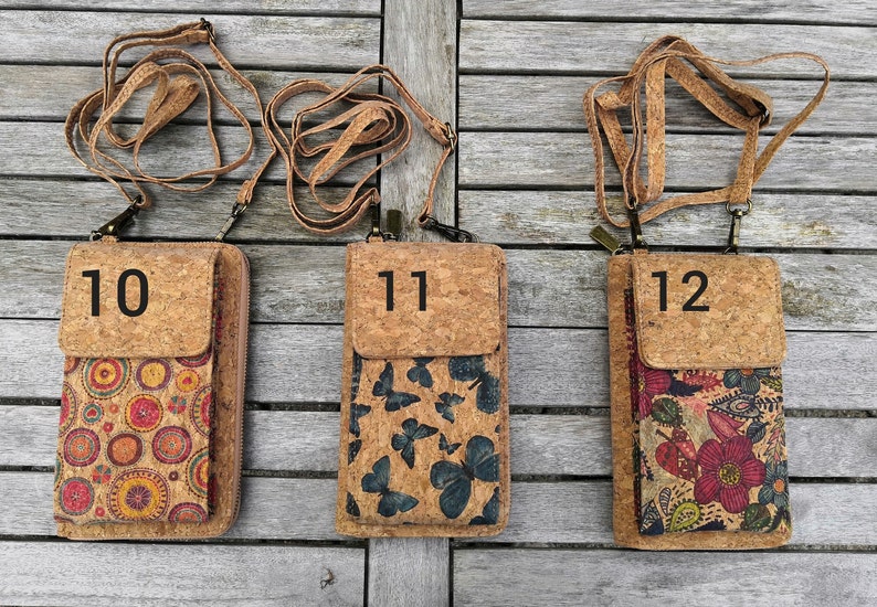 Kork HandyTasche, Kork Handybörse, vegane Handytasche, Crossbody Handytasche vegan, Umhängetasche Geschenk für Frauen, Damenbörse Geburtstag Bild 5