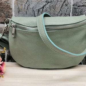 4 Farben! Echt Leder Bauchtasche,  Umhängetasche für Frauen, altrosa, weiß, mintgrün, schwarz, Größe S & M, Geschenk für die beste Freundin,