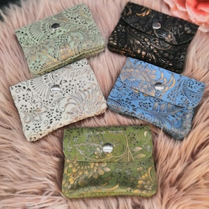 Kleine Leder Geldbörse ,Prägedruck, metallic glänzend, Reißverschluss und Druckknopf, Minigeldbörse, Geschenk Frauen, Geldgeschenk verpacken
