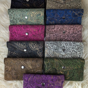 Damen Velourleder Geldbörse, metallic Prägung, Portemonnaie, Geldbeutel Metallic, Kosmetiktäschchen, Geschenk Geburtstag, Geldgeschenk